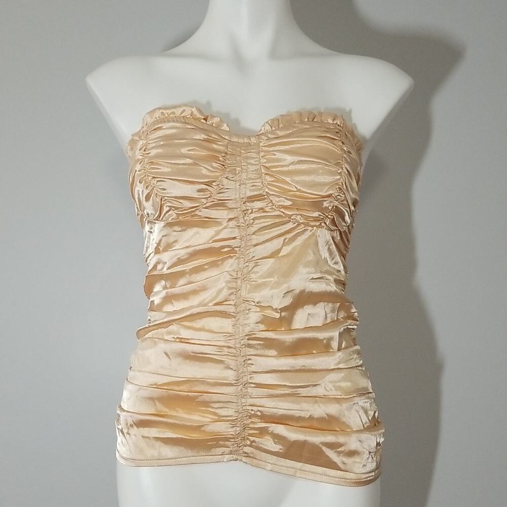NWOT PrettyLittleThing Champagne Satin Ruched Tube Top - Women's Size 6